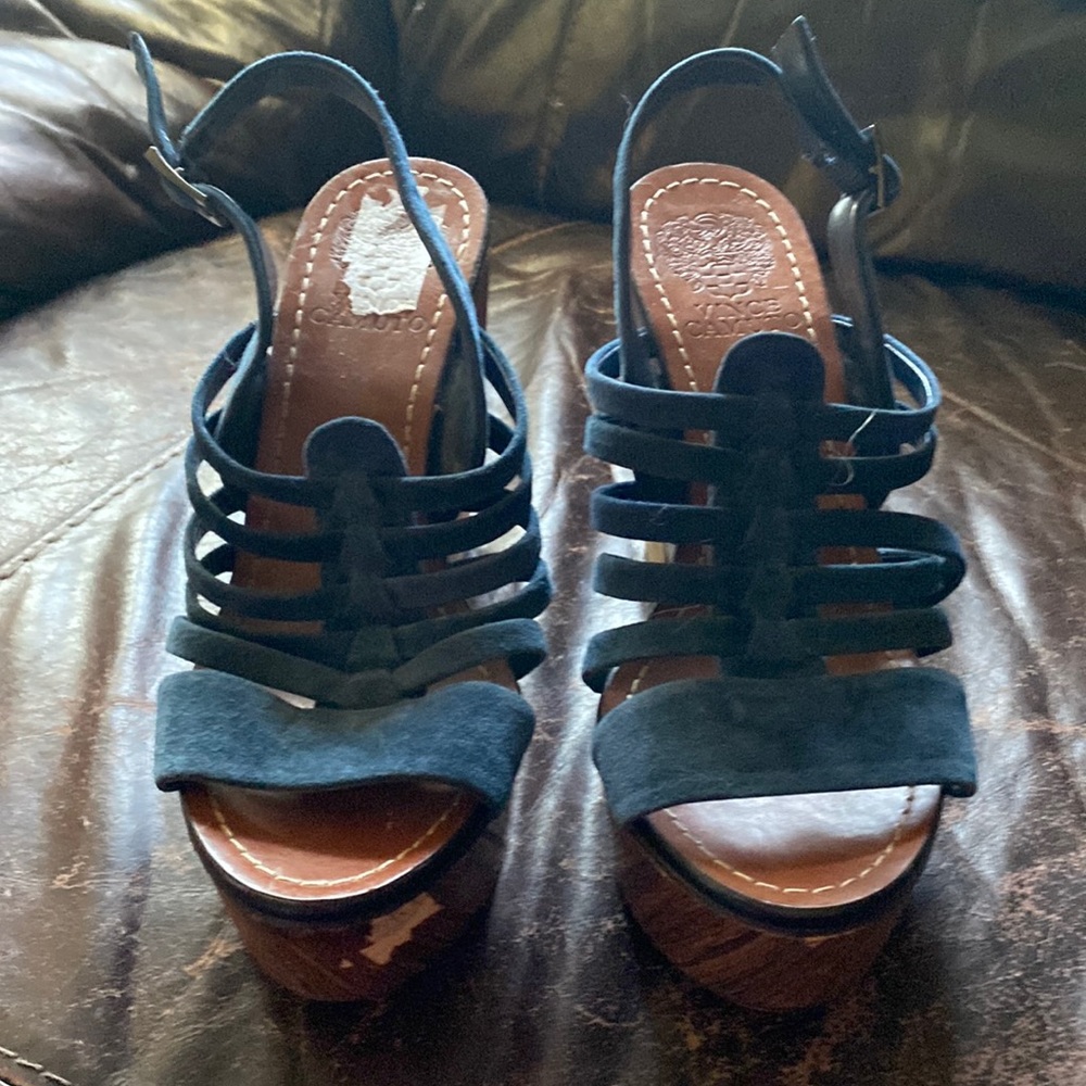 Vince Camuto blue cutout platform sandals